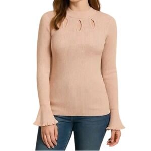Candies Bell Sleeve Sweater Womens Large Blush Keyhole Cut Out Y2K Feminine NEW